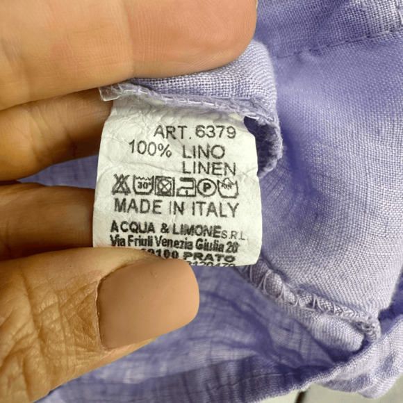 Womens 100% linen 3/4 Sleeve Button Front Blouse Size M Purple Ruffles Fairy - Picture 4 of 12